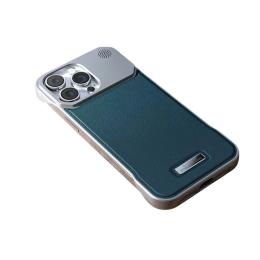 Чохол-накладка Infinity Metal Frameless case Leather MagSafe iPhone 15 Pro Max Blue