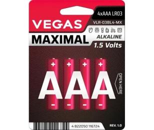 Батарейка Vegas Maximal Alkaline AAA Red VLR-03BL4-MX