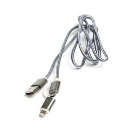 Дата-кабель PowerPlant KD00AS1289 1m USB(тато) - Lightning/microUSB(тато) Dark Gray
