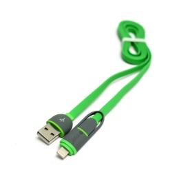 Дата-кабель PowerPlant KD00AS1291 1m USB(тато) - Lightning/microUSB(тато) Green