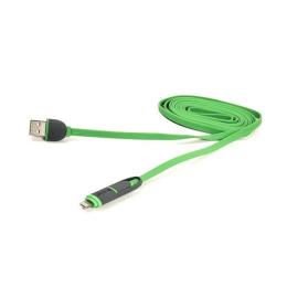 Дата-кабель PowerPlant CA910502 2m USB(тато) - Lightning/microUSB(тато) Green
