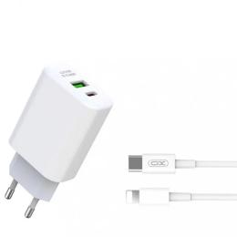 Мережевий зарядний пристрій для телефона XO L85A + Lightning PD20W/QC3.0 White 18W