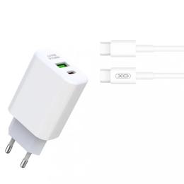 Мережевий зарядний пристрій для телефона XO L85A + Type-C PD20W/QC3.0 White 18W