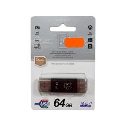 Флеш память T&amp;G 64GB Star TG009TC Type-C/USB 2.0 Black (TG009TC-64GBK)