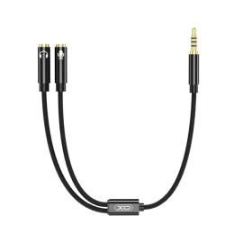 Аудіо-кабель XO NB-R197 2x3.5 (mini-jack) (мама)  -  3.5 (mini-jack) (тато), 0.235m Black 2-in-1 (audio+microphone)