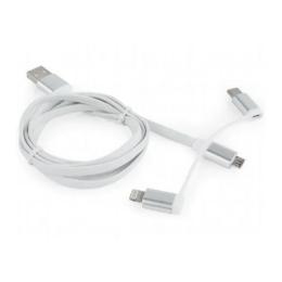 Дата-кабель Cablexpert 1m USB(тато) - Lightning/microUSB/USB Type C (тато) White