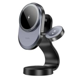 Тримач в авто Hoco HW28 Excelso 2-in-1 wireless fast charging Black