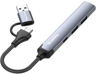 USB-хаб ColorWay USB 4-in-1 Gray Type-C / USB 3.0 - 1xType-C 2.0 / 1xUSB 3.0 / 2xUSB 2.0 (CW-HUB06)