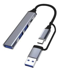 USB-хаб Dynamode DM-UH-314AC Dark Gray USB Type-C/Type-A на 4 порти: 1х USB3.0-C, 1х USB3.0-A, 2x USB 2.0-A