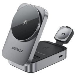 Бездротовий зарядний пристрій Acefast E22 Desktop 3-in-1 Wireless Charging holder Metal Gray