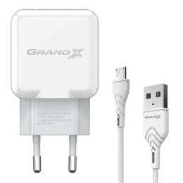 Мережевий зарядний пристрій для телефона Grand-X CH-03UMW White (2xUSB 2.1А )