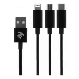 Дата-кабель 2E 1.2m USB (тато) - Lightning/microUSB/USB Type C (тато) Black