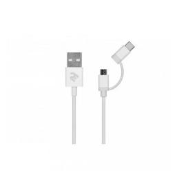 Дата-кабель 2E 1.2m USB (тато) - Lightning/microUSB/USB Type C (тато) White