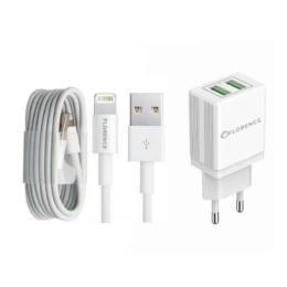 Мережевий зарядний пристрій для телефона Florence FL-1021-WL White (Apple Lightning 2xUSB 2A )