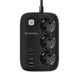 Мережевий фільтр ColorWay CW-CHE34PDB Black GaN3 Pro PD 65W (2USB-A + 2 TYPE-C)