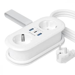 Мережевий фільтр Proove Supercoil 20W (2xAC + Type-C + 2xSB) 1.5m White