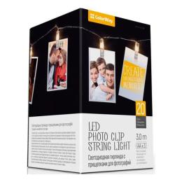 Гірлянда ColorWay CW-LCP-20L30B світлодіодна, з прищіпками для фото, 20 LED/3M