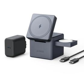 Бездротовий зарядний пристрій Anker MagGo Wireless Charging Station 15W 3-in-1 Cube (Y1811G11) Black