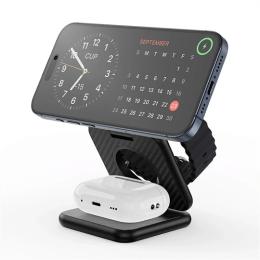 Бездротовий зарядний пристрій WIWU Wi-W035 Kevlar Mag Go 3 in 1 wireless charger Black