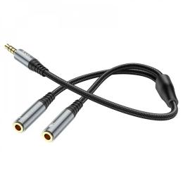 Аудіо-кабель Hoco UPA21 2-in-1 mini-jack 3.5 (тато) - 2 x mini-jack 3.5 (мама), 0.25m Gray