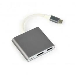 Перехідник Cablexpert A-CM-HDMIF-02-SG USB Type C (тато) - HDMI/USB-A/USB Type C (мама) Silver