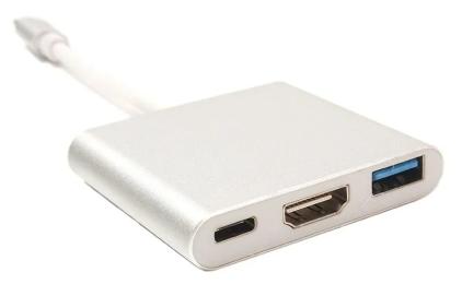 Перехідник PowerPlant USB type C (тато) = HDMI, USB, USB type C (мама) KD00AS1306 White