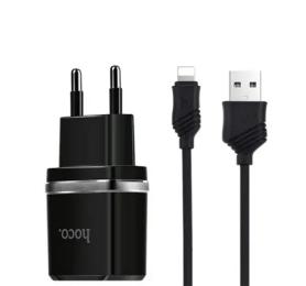 Мережевий зарядний пристрій для телефона Hoco C12 Black (2USB + Lightning Cable iPhone 6 2.4A )