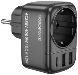 Мережевий фільтр Borofone BAC14 Wide 1-socket wall outlet (1C2A) (EU/GER) Black (6941991118890)