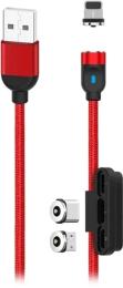 Дата-кабель XO NB128 USB Type-C (тато) - Lightning (тато) - Micro USB (тато), 1 м Red Magnetic