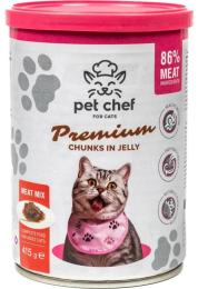 Вологий корм для котів Pet Chef шматочки в желе М ясний мікс 415 г
