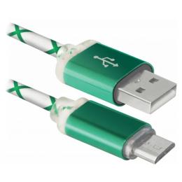Дата-кабель Defender USB08-03LT 1m USB(тато) - microUSB(тато) Green White