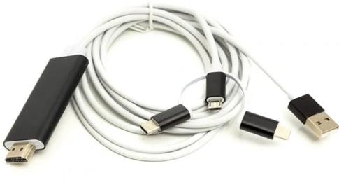 Відео-кабель PowerPlant CA911912 HDMI (тато)  -  Lightning/microUSB (тато), 1m White
