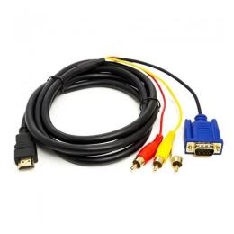 Відео-кабель PowerPlant CA912018 HDMI(тато)VGA(тато),RCA(тато), 1m Black