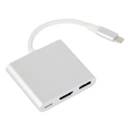 Перехідник Cablexpert A-CM-HDMIF-02-SV USB Type C (тато) - HDMI/USB-A/Type-C (мама) White