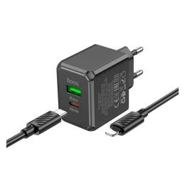 Мережевий зарядний пристрій для телефона Hoco CS14A Ocean PD20W + QC3.0 charger set (Type-C to Lightning) Black