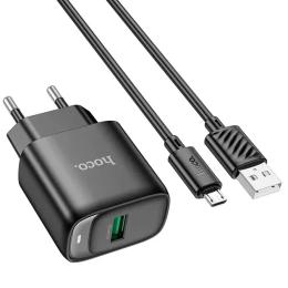 Мережевий зарядний пристрій для телефона Hoco C140A Smart single port Black (microUSB)