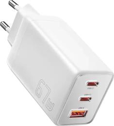 Адаптер живлення для телефона Essager ECT67W Gan 1USB 2T-C White