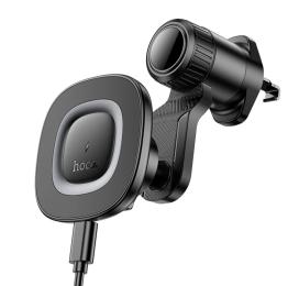 Тримач в авто Hoco HW30 Crown magnetic wireless charging car holder (air outlet) Black Metal Gray