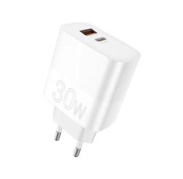 Адаптер живлення для телефона WUW C208 30W PD USB-C + USB QC3.0 18W White
