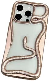 Чохол-накладка Infinity Silicone CaseFashion 3D Snake для Apple iPhone 16 Pro Max Gold Pink