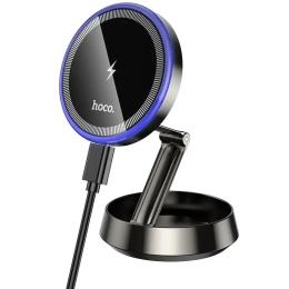 Тримач в авто Hoco HW33 Metal ring magnetic wireless fast charging car holder (center console) Metal Gray