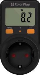 Енергометр цифровий W/V/A/C/KWh ColorWay для розетки 16A/3680W Black (CW-VM16-01D)