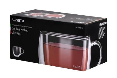 Набір чашок Ardesto AR2630GHN Transparent з подвійними стінками і ручками