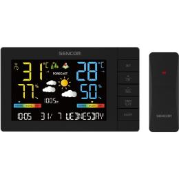 Метеостанція Sencor, внутр/зовн вимірювання, від мережі/AAx3+AAx2, темп-ра, вологість, час, прогноз погоди, атмосферний тиск, чорний