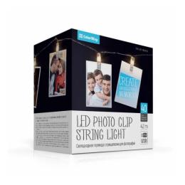 Гірлянда ColorWay CW-LCP-40L42BU White 40LED, 4.2 м, з прищіпками для фото, USB