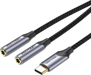Аудіо-кабель Vention BGPHY 2 x mini-jack 3.5mm (мама)  -  USB Type-C (тато) 0.3 m Black