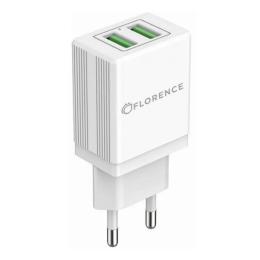 Мережевий зарядний пристрій для телефона Florence FL-1021-WT White (2USB 2A + Type-C )