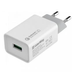 Адаптер живлення для телефона ColorWay CW-CHS013Q White (1 USB Quick Charge 3.0 18W )