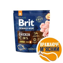 Корм сухий Brit Premium Dog Junior M для цуценят та молодих собак середніх порід від 1 до 12 місяців вагою 10-25 кг з куркою 1 кг