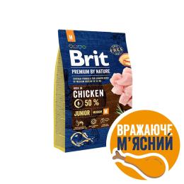 Корм сухий Brit Premium Dog Junior M для цуценят та молодих собак середніх порід від 1 до 12 місяців вагою 10-25 кг з куркою 3 кг